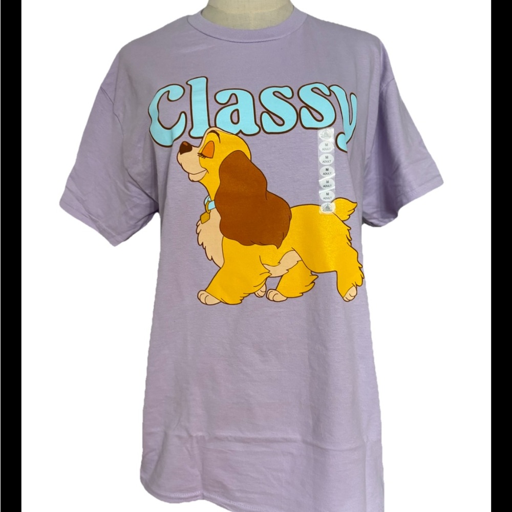 Disney Parks Lady & The Tramp CLASSY Purple Adult women’s Medium T-Shirt NEW